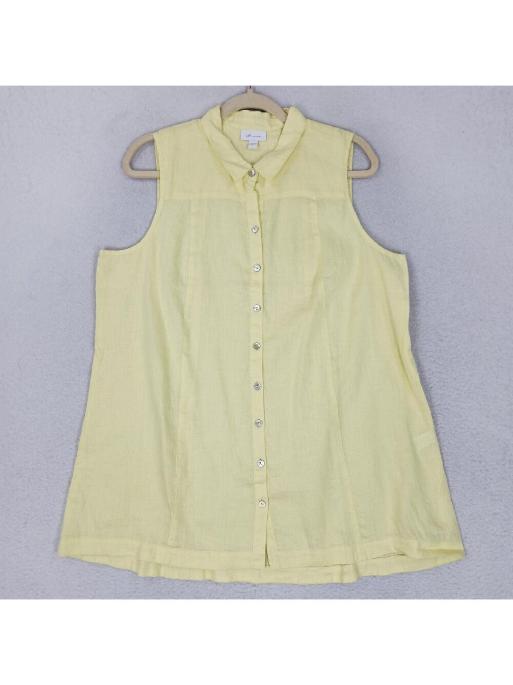 J Jill Shirt Womens Large Yellow Love Linen Sleeveless Button Front Tunic Top